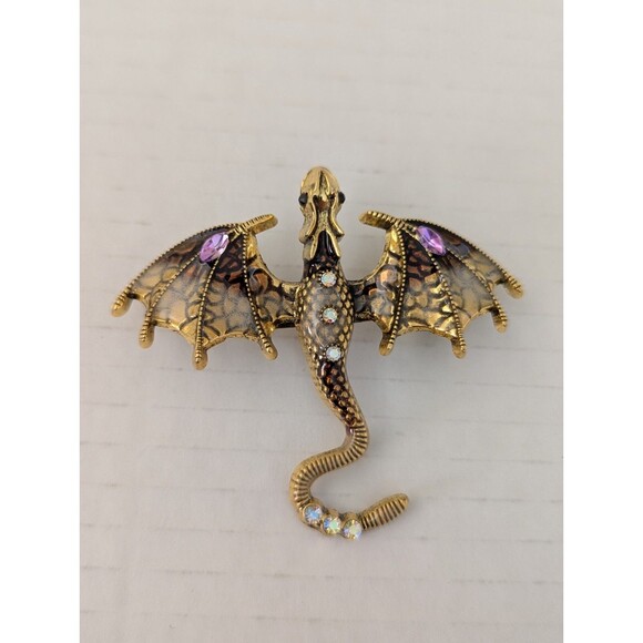 Fashion Jewelry Jewelry - Dragon Brooch Pin Pendant Fashion Jewelry Gold Tone Purple Rhinestones Sparkle